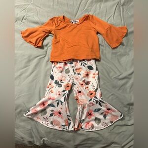 Orange Bell Sleeve Top and Floral Pants Set